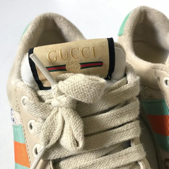 Gucci GG Screener Panelled Leather Trainers Sneakers Womens 36 6 Cream Green - Picture 5 of 11